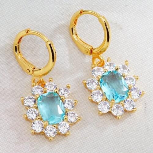 Classic Gold Long Earrings Oval Cubic Zirconia Crystal Dangle Earrings for Women Earrings 6 Colors