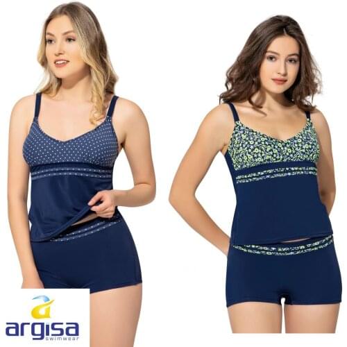 Argisa 5054 Patterned Stripe Shorts Tankini 38-52 Plus Size Turkey Womens Swimwear Fashion Biquini Beachwear Two Piece