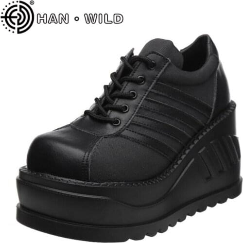 Vintage Gothic Wedges Heel Womens Shoes Ladies Chunky Shoes Leather Platform Sneakers Female Punk Style College Uniform Shoes