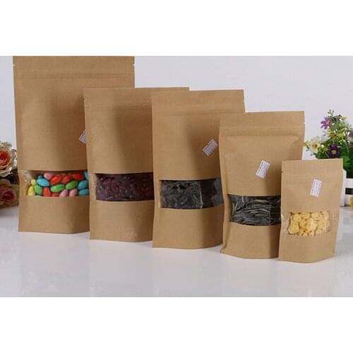 14*22+4cm 10pcs Kraft Paper Ziplock Window Bag For Gift/tea/candy/jewelry/bread Packaging Paper Food Bag Diy Jewelry Display
