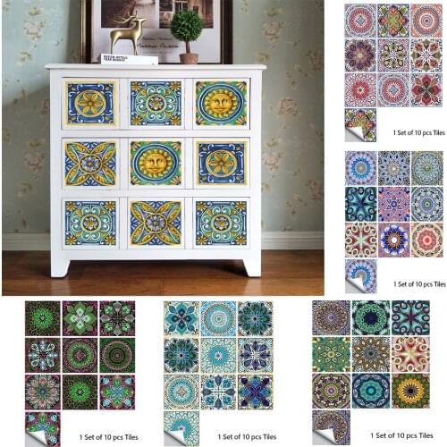 16 Styles For Choose Mandala Style Tile Sticker Kitchen Bathroom Wardrobe Art Mural Home Decor Crystal Hard Film PVC Wall Decals