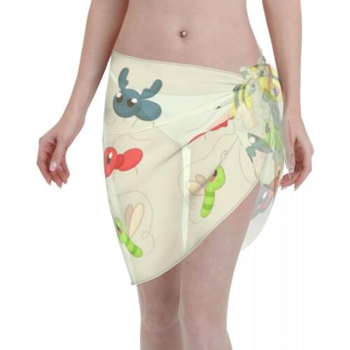 2021 Women Swimwear Pareo Scarf Bikini Cover-Ups Wrap Kaftan Sarong Beach Sexy Skirts Cute Cartoon Insect Swimsuit Cover-Ups