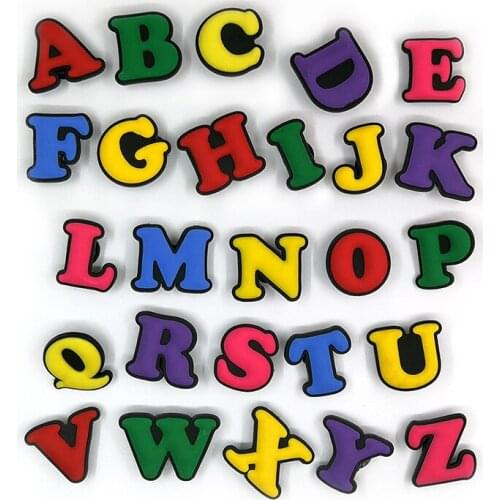 26PCS Color letters PVC Shoe Charms Accessories Fit for Shoes Bracelets Bands Cro c JIBZ Shoe Buckle Ormaments as kids Gifts