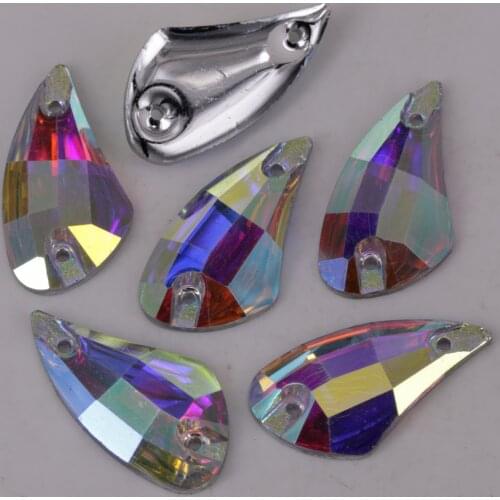 Free Shipping, 100pcs/Lot, 9x17mm, 12x23mm Crystal AB / Clear AB Wing resin sewing on stones flat back sew on stones