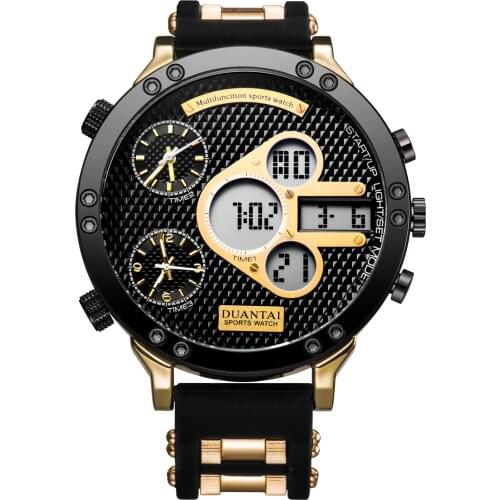 Duantai Steel Belt Multifunctional Double Movement Mens Watch Electronic Watch Sports Watch Waterproof Luminous Quartz Watch