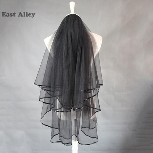 Veu De Noiva 2 Layer Black Ribbon Edge Wedding Veil With Comb 90cm Fingertip length bridal veil