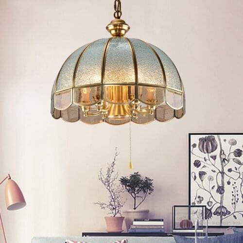 European Copper Base Gold Glass Lampshade Living Room Restaurant Studio Retro Mediterranean Bar Point Corridor Chandelier