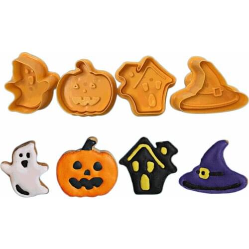 4pcs Halloween Pumpkin Ghost hat tree Cake Molds Mould Fondant Tools Cookie Cutter Biscuit Stamp Mould Baking Sugarcraft Mold