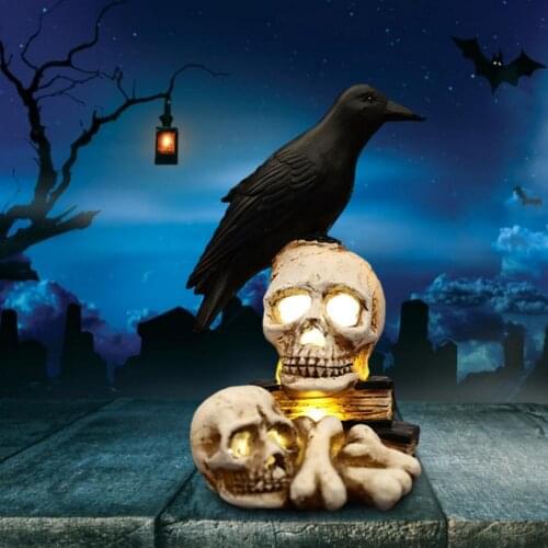 Halloween Crow Skeleton Statue Skull Decor Skull Buried Luminous Decorations Sturdy Hand-painted And Polished Resin Realistic