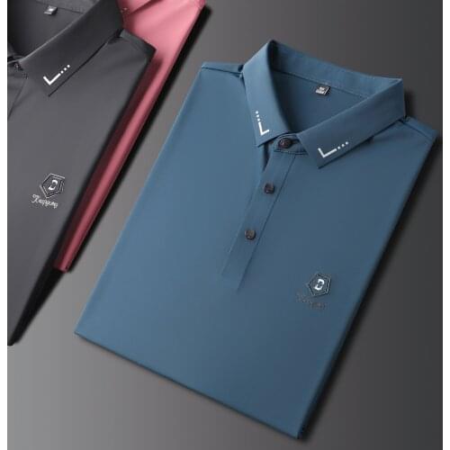 JSBDHigh-end seamless rubber pressure silk slip elastic ice silk fabrics summer business casual lapel short sleeve T-shirt POLO