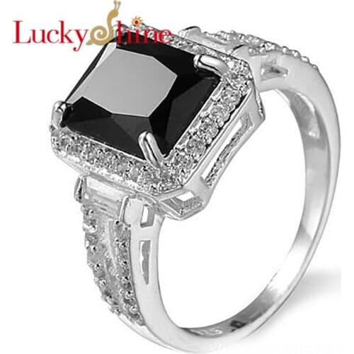 Classic AAAA Fire Square Black Onyx Cubic Zirconia Silver Rings Wedding Rings for Women Party Holiday Christmas Gifts