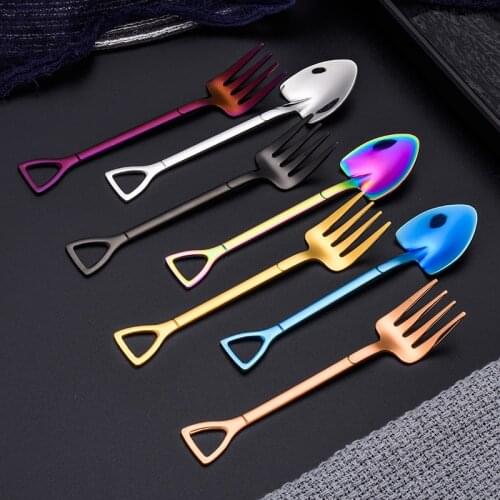Coffee Spoon fork Cutlery Stainless Steel Retro Iron Shovel Ice Cream Spoon Scoop Creative Spoon tea-spoon Fashion Tableware