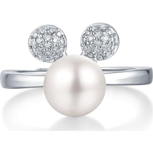 925 Sterling Silver Freshwater Pearl Ring Moissanite Embellishment Fashion Saving Cute Pearl Ring Adjustable Size Jewelry