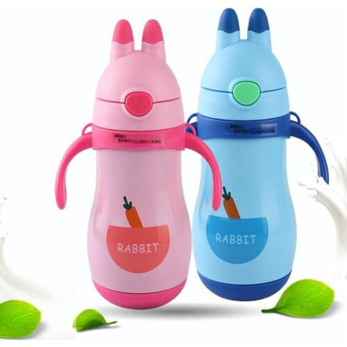 Rabbit Vacuum Cup Insulated Double Wall 304 Stainless Steel Mugs straw Cup Children Water bottle with Handgrip