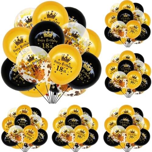 18 30 40 50 60 Happy Birthday Latex Balloon Rose Gold Black Balloons Kit For Adults Birthday Party Decoration Supplies Air Balls