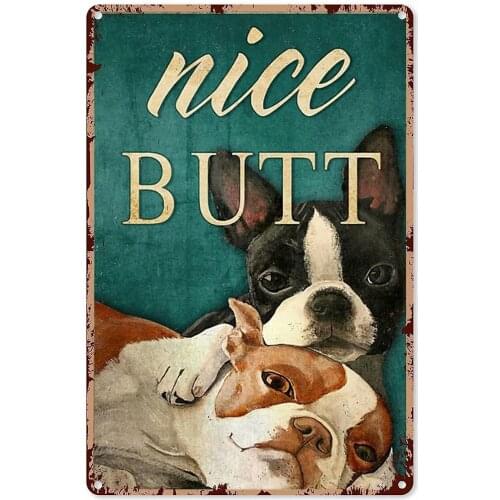 Dog Metal Tin Sign Bulldog Smiley Poster Bar Cafe Living Room Bathroom Home Cafe Kitchen Art Wall Decoration Plaque 8x12 Inches
