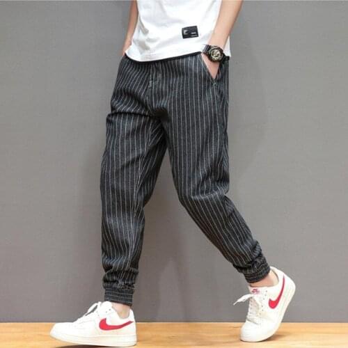 2021 Summer new Mens stripe jeans fashion simple solid color jeans straight trousers cotton high quality harem pants men 40 42