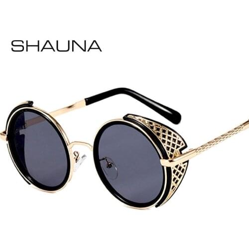 SHAUNA Retro Round Steampunk Sunglasses Women Vintage Punk Shades Men UV400