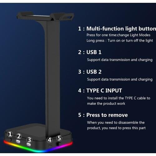 D9 RGB Headphone Stand Headset Desk Bracket Earphone Holder Support Display Shelf Gamer Gaming PC Accessories