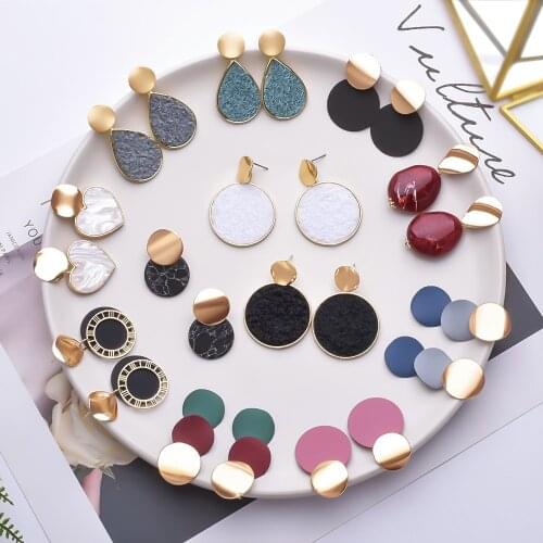 New Korean Statement Earings Metal Acrylic Round Drop Earrings for Women Fashion Vintage Geometric Earring 2020 kolczyki Jewelry