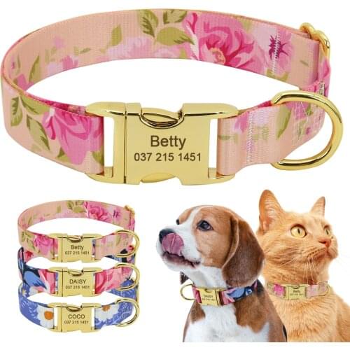Custom Engraved Dog Puppy Cat Collar Personalized Nylon Printed Pet Dog Nameplate Collar ID Tag Collars For Small Dogs Chihuahua