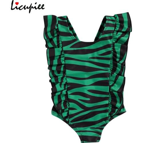 1-5 Years Kids Baby Girls Leopard/fish Scale One-piece Swimsuit Fashion Fly Sleeve Swimwear for Children Girls