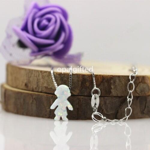 1pc New 8*13mm Boy Necklace synthetic Opal necklace 925 Silver Chain white Opal Boy Necklace/fashion Boy Opal Necklace for boys