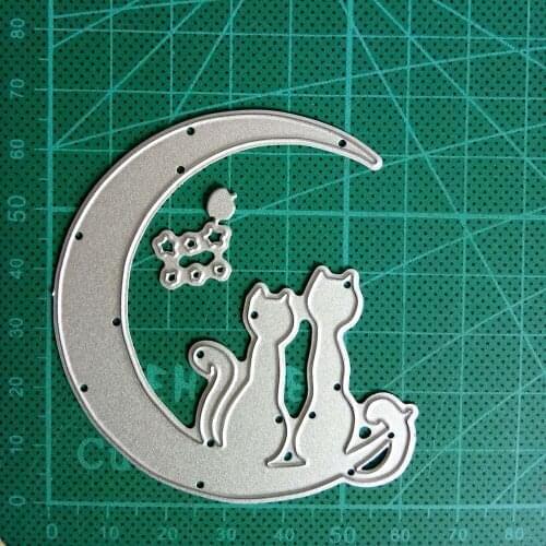 Couple cats on moon Metal Cutting Dies Stencil DIY Scrapbooking Paper Craft Album Card Emboss Punch Knife Art Die Cuts