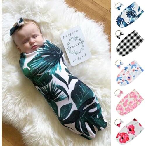 Newborn Infant Baby Swaddle Blanket Sleeping Swaddle Muslin Wrap Headband Cute Lovely Cotton Sleeping Bags Photo Props