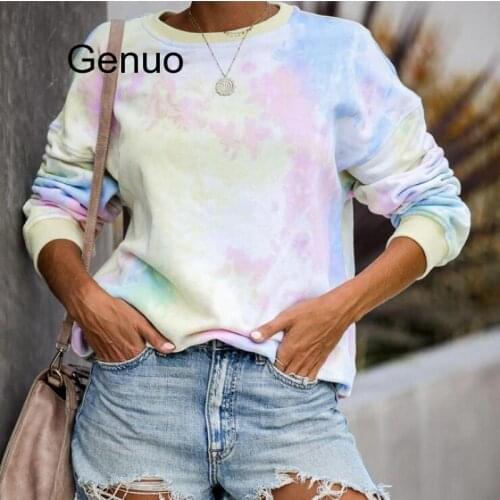 HOT Women Sweatshirt Autumn Rainbow Color Tide Long-sleeve Pullovers Tie Dyeing Shirt Tops Women Clothes 2020