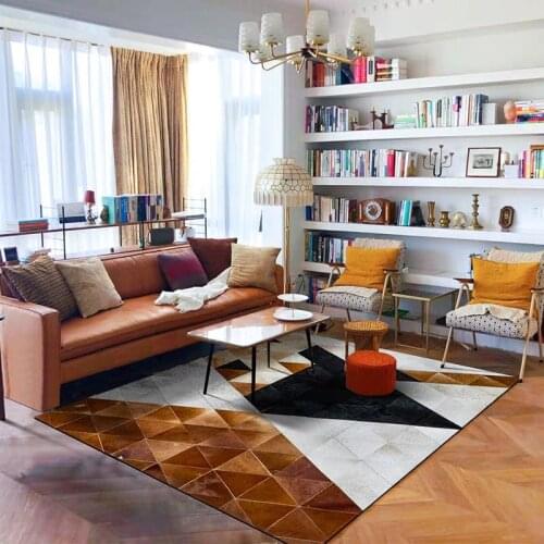 Nordic style luxury cowhide patchwork rug, real cow leather carpet for living room decoration villa area rug