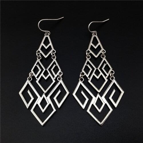 Women Special Store Silver Hollow Geometric Pendant Hanging Earrings Brincos Female Earing