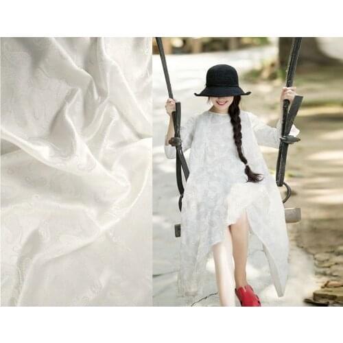 Telas woven damask traditional silk fabric meters cheongsam kimono Apricot color flowers Embroidery textile fabric skirt Tissu