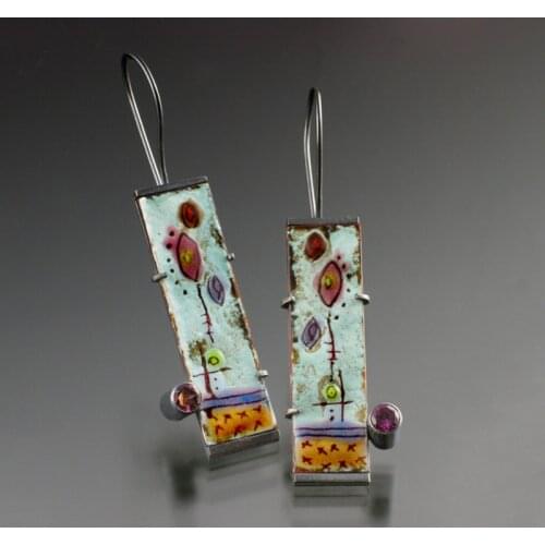 Vintage New Drawing Leaf Flower Blue Earrings Lovely Jewelry Red Stone Plant Pattern Earrings Ornament Statement Dangle Earrings