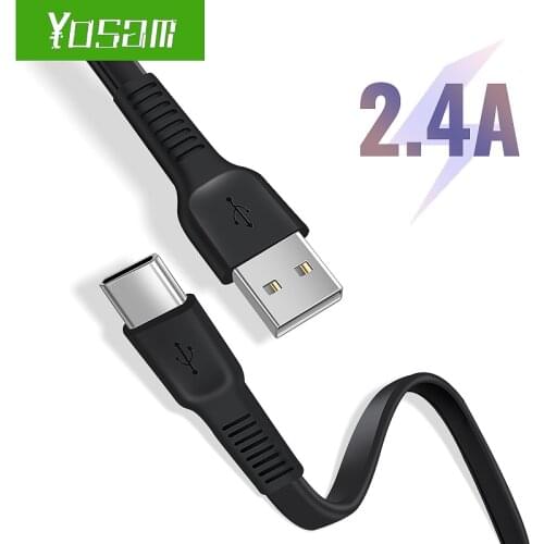 YOSAM USB C Charger Cable 2.4A Flat USB Type C to USB Fast Charging Data Cable for Samsung Galaxy S10 Note 9 Quick Charge USB-C