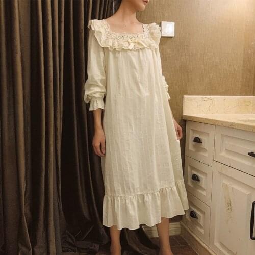 New Summer Women Sweet pajamas Loose Dress Elegant Long Sleeve Ruffles Long Dress Female Vintage Home Service Nightdress Vestido