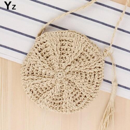 Aaby 2021 Rattan Woven Round Women Straw Bag Handbag Knit Summer Beach Bag Woman Shoulder Messenger Tassel Bag