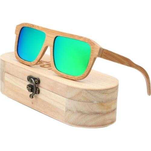Vintage Sunglasses Women 2019 Handmade Square Retro Bamboo Wooden Green Sun Glasses okulary Oculos Wood Case Drop Shipping
