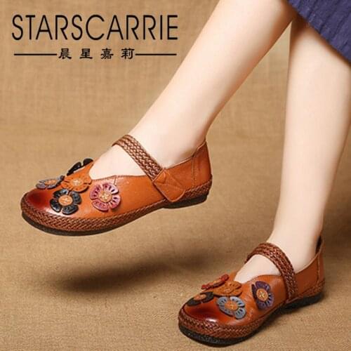 2021 spring single shoes womens flat bottom retro mother shoes soft bottom ethnic style flower casual shoes