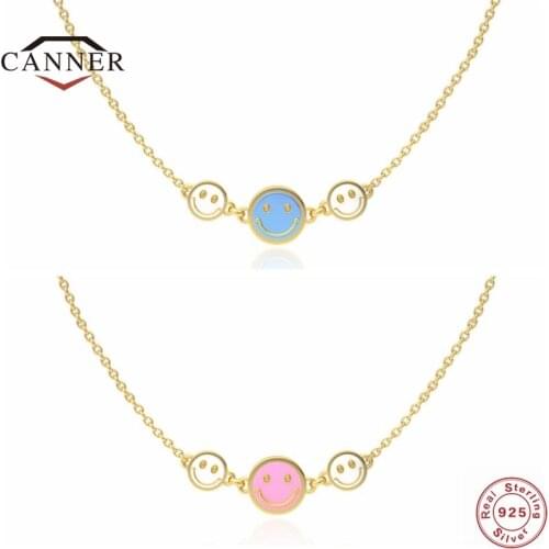 CANNER Real 925 Sterling Silver Smiley Chain Necklace for Women Men Clavicle Choker Chain Necklaces Female Gifts Fine Jewelry