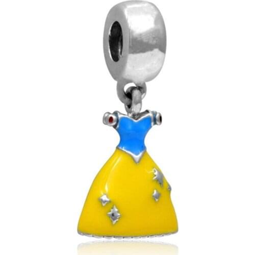 1Pcs New Cute Pretty Yellow Dress Pendant DIY Beads Suitable for Original Pandora Charm Bracelet Ladies Jewelry Making Gifts