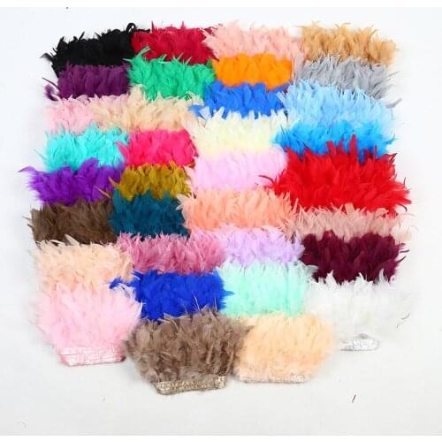 1yard Dyed Leather Pink White Turkey Feather Fringe Trim 4-6inches Chandelle Marabou Feathers Skirt Dress Decoration Crafts
