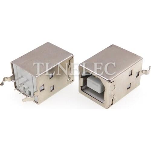 10pcs Type-B USB 2.0 Socket Jack Female Plug Port Connector 4 Pins Square D Shape Interface For Printer 180 Degree Black White