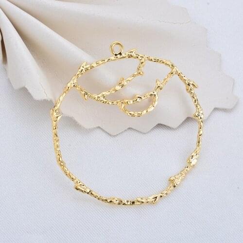 6PCS 35x33MM 24K Gold Color Plated Brass Round Branch Charms Pendants High Quality Diy Jewelry Accessories