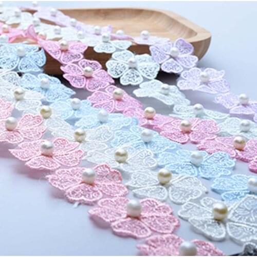 40Yards Lace Ribbon Fabric Trim Flowers Pearls Embroidery DIY Handmade 25mm Width for Clothes Dress Hat Clothing Accessories New