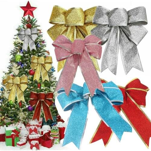 5pcs/set Handmade Bowknots Christmas Bows With Iron Bells Christmas Tree Decorations Party Bow Tie DIY Gift Bow Craft Bows