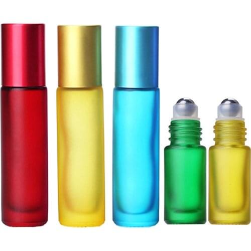 5 X Frosted Glass Roller Vial 10ml Essential Oil Perfume Bottles Mist Container Refillable Portable Travel 5cc Rollerball Bottle