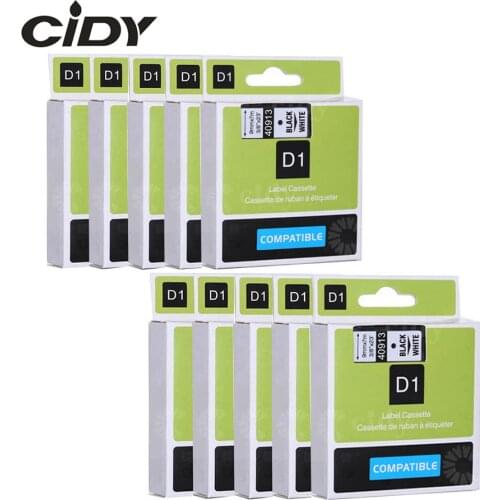 Cidy 10 pcs 3/8"*23' 9mm*7m Black on White compatible tape for dymo d1 40913 40918 40910 printers DYMO LM160 LM280 DYMO PNP