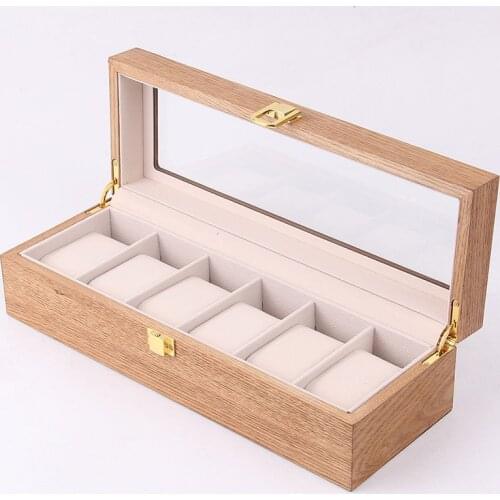 Wooden Watch Box Holder Storage Display Box Organizer Luxury Retro Solid Wood Walnut Transparent Glass 6 Epitopes Watches Case