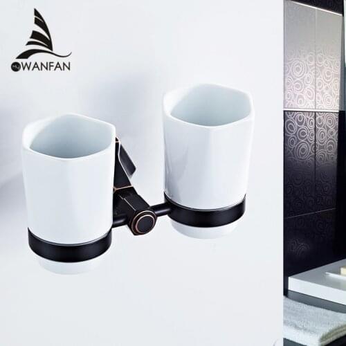 Cup & Tumbler Holders European Luxury Double Cup Holder Ceramic Cups Wall Mounted Brass Bathroom Accessories Home Decor 93003